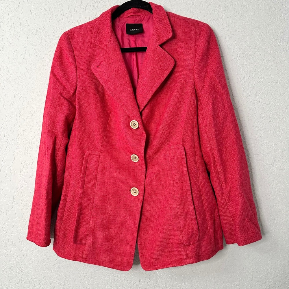 Akris Silk Cashmere Tweed Blazer Raspberry Pink Swiss Luxury Jacket US 12